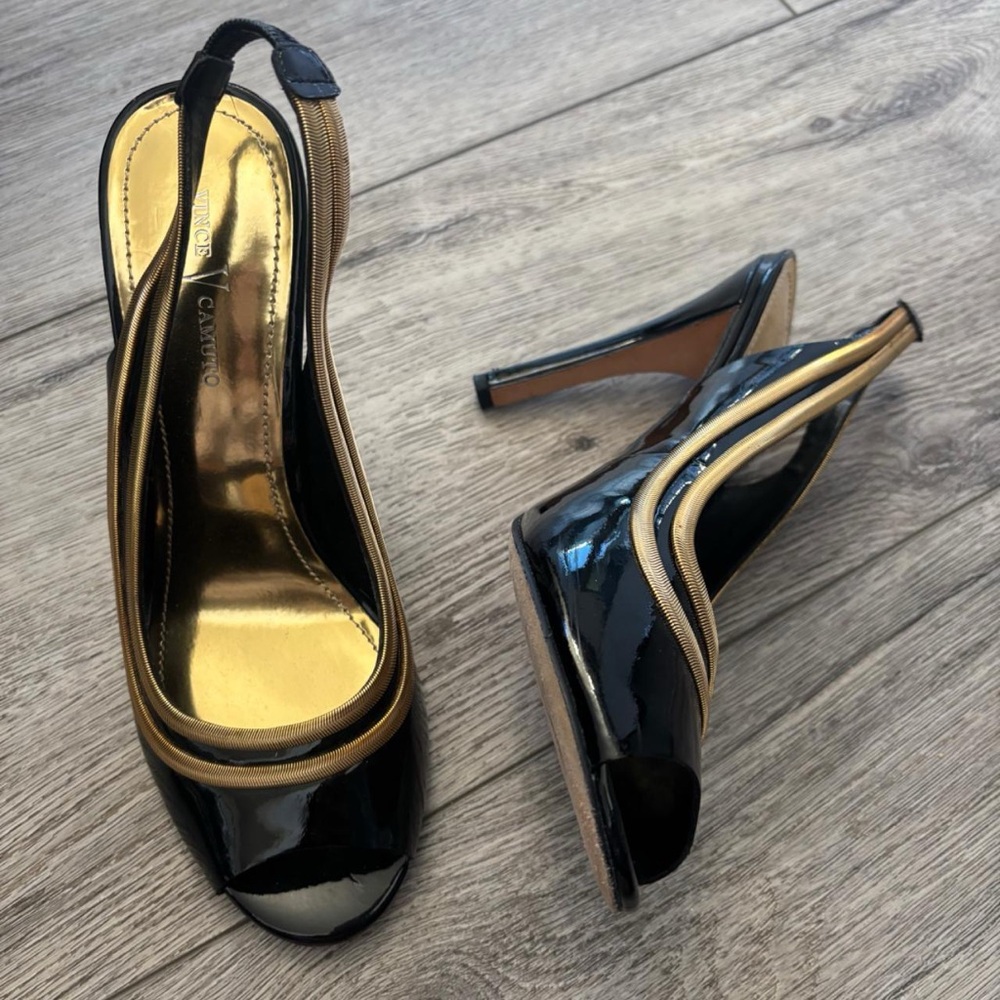 Vince Camuto Patent Leather Slingback Peep Toe Heels